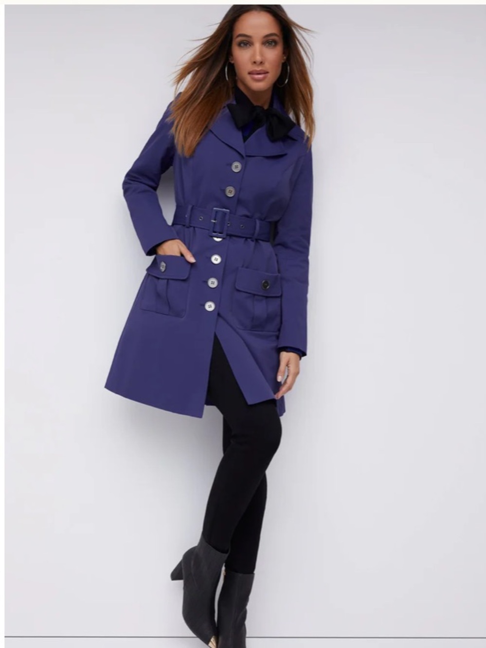 New York & Company Royal Blue Belted Trench Coat NWT